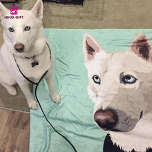 画像をギャラリービューアに読み込む, ペットの写真から似顔絵で作る オリジナルブランケット|犬・猫 名入れ 毛布|カスタム 膝掛け 虹の心