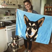 画像をギャラリービューアに読み込む, ペットの写真から似顔絵で作る オリジナルブランケット|犬・猫 名入れ 毛布|カスタム 膝掛け 純色