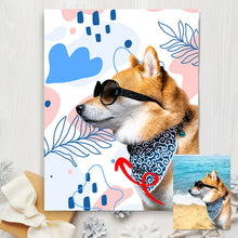 画像をギャラリービューアに読み込む, ペットの写真から似顔絵で作る オリジナルブランケット|犬・猫 名入れ 毛布|カスタム 膝掛け 春のグリーン|Unimstar