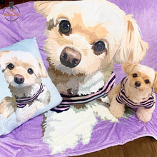 画像をギャラリービューアに読み込む, ペットの写真から似顔絵で作る オリジナルブランケット|犬・猫 名入れ 毛布|カスタム 膝掛け 純色