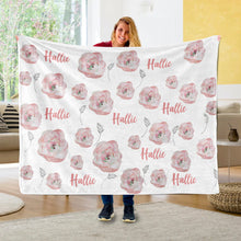 画像をギャラリービューアに読み込む, お名前入りブランケット | 出産祝いの贈り物 |   名入れギフトー【  ピンクの花】
