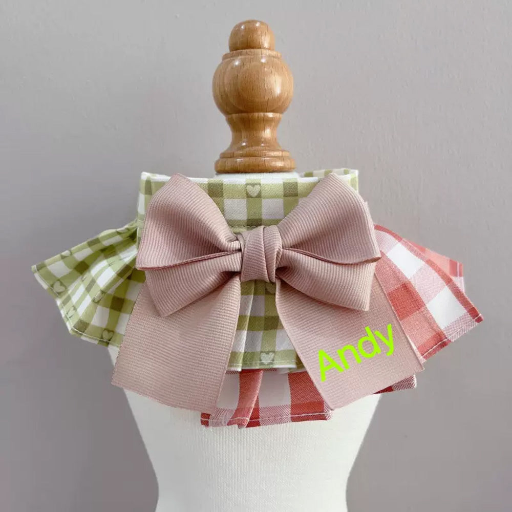 オーダーメイド】名前刺繡入り ペット用首輪｜猫・犬 蝶結び チェック