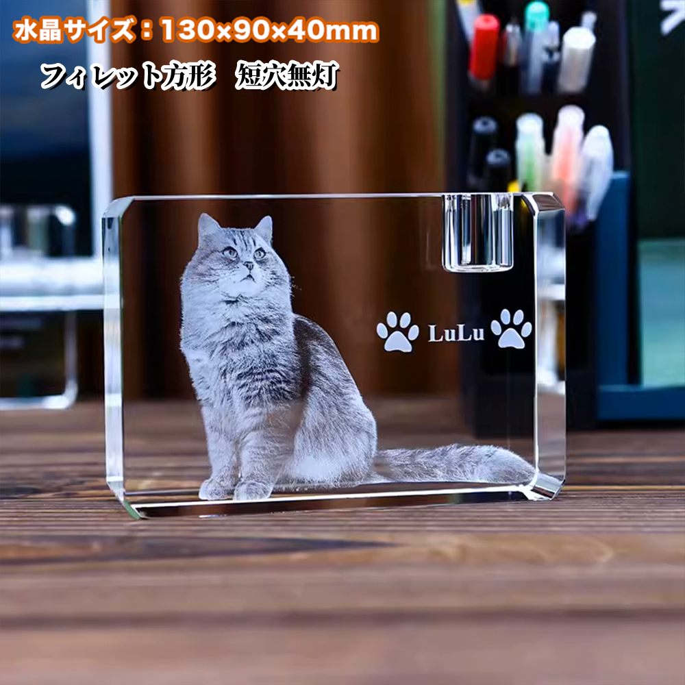 オーダーメイド】名入れ写真入り水晶 クリスタル3D彫刻 ｜ペットの写真