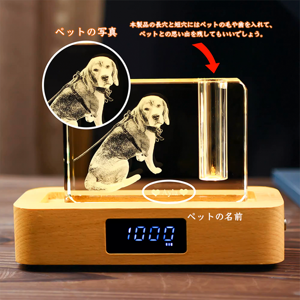オーダーメイド】名入れ写真入り水晶 クリスタル3D彫刻 ｜ペットの写真