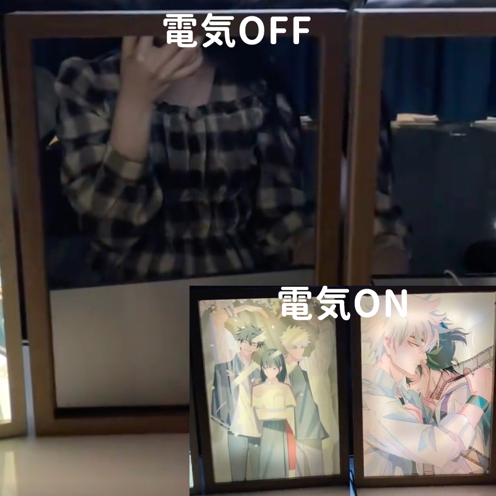 カスタマイズ LEDフォトフレーム 点灯して絵が浮上する 写真で作る 鏡