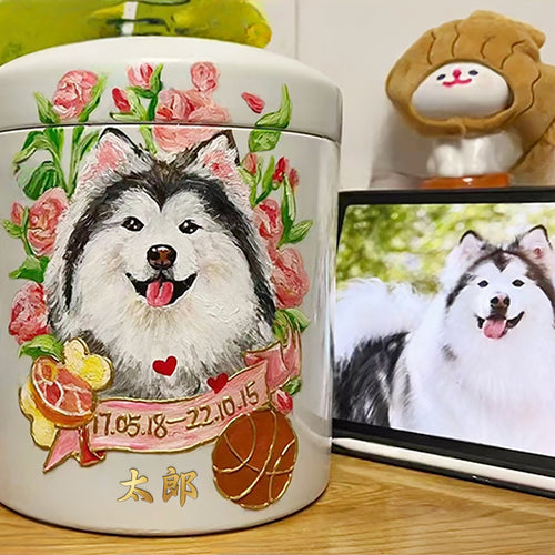 ペット用 骨壷 名前｜犬 骨壷 おしゃれ｜犬 骨壷 名前｜猫 骨壷 ｜骨壷 犬｜手描き写真	