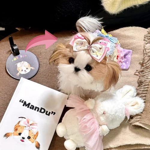 【カスタマイズ可能】ペットの名前・写真で作るオリジナルラゲッジタグ　犬　猫　手描きスタイルのイラスト　レザー　可愛いうちの子グッズ