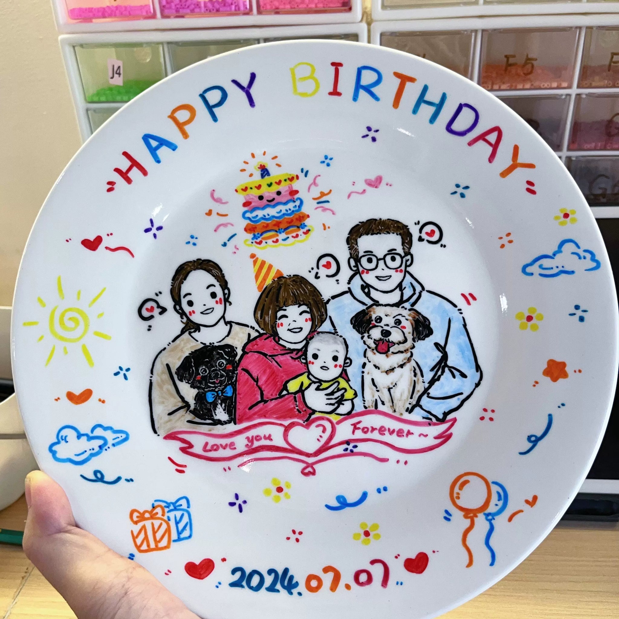 オーダーメイド 写真を手描きイラストに 文字入りお皿 ケーキ皿 食器 