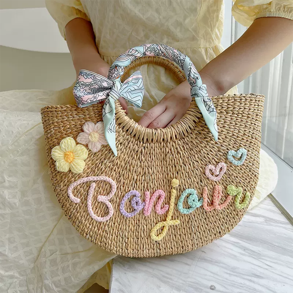 オーダーメイド｜名入れ バスケット ハンドバッグ｜手作り カゴバッグ