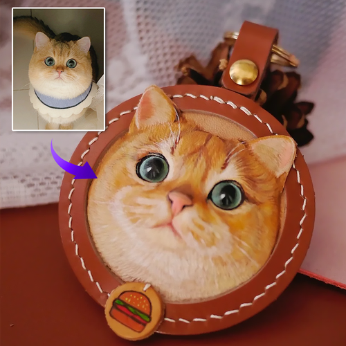 ストラップ　カスタマイズ　キーホルダー　ペットの写真　牛革　手作り