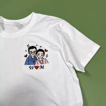 画像をギャラリービューアに読み込む, カップル向けオーダーメイドの刺繍入りコットン半袖Tシャツ
