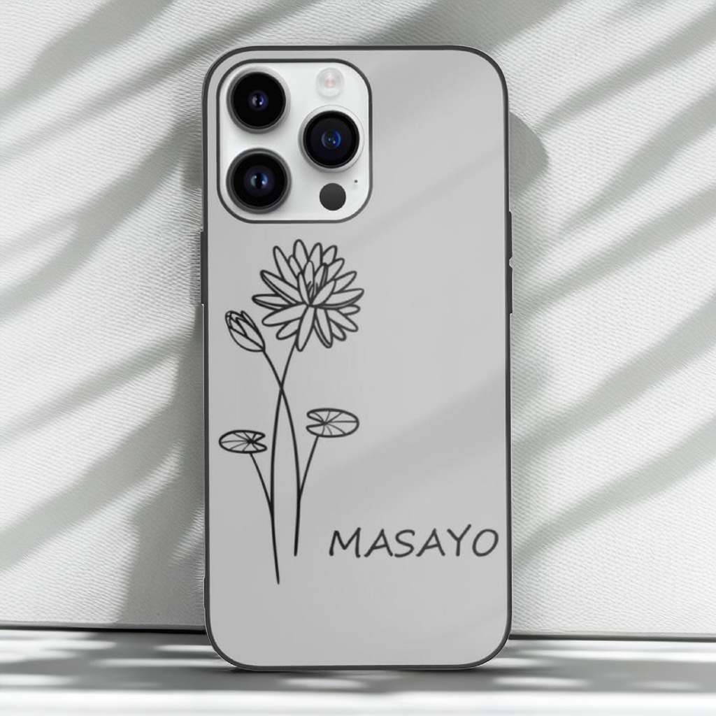 iphoneケース　名入れ誕生花♪ガラス製のスマートフォンケース♪誕生日ギフト・かわいい おしゃれ