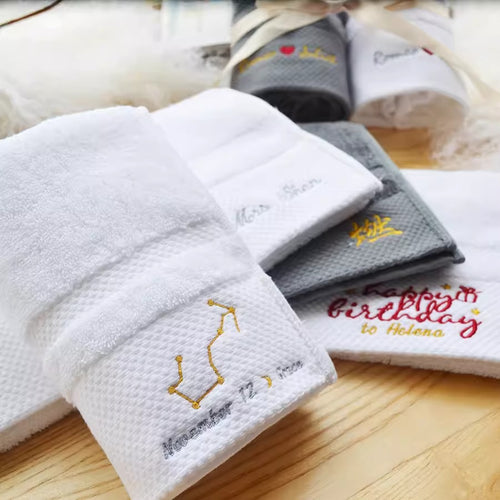 【オーダーメイド】名入れタオル　名前刺繍入り　バスタオル｜星座　誕生日　カップル　プレゼント