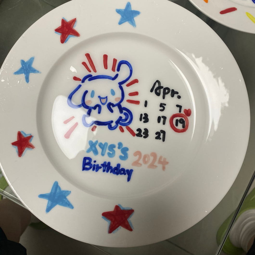 オーダーメイド　手描きイラスト　日付入りお皿　おしゃれ　食器　ケーキ皿　デザートプレート