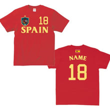 画像をギャラリービューアに読み込む, 【オーダーメイド】名前入りスペインサッカーユニフォームＴシャツ スペイン代表 Spain ESP 無敵艦隊 ラ・ロハ レプリカ　背番号＆名入れ 家族Tシャツ☆ファミリーデザイン　背ネーム マーキング
