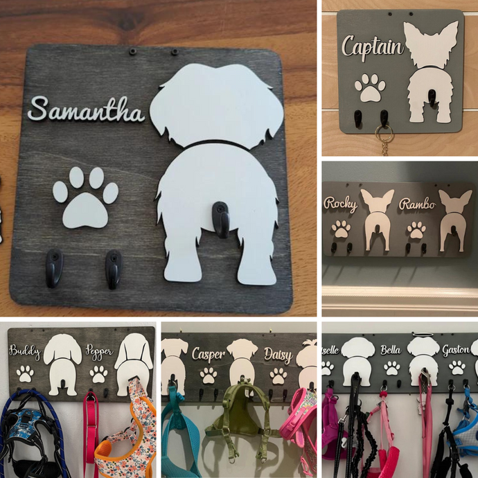 【オーダーメイド】ペット(犬)用リード　フック｜名入れと犬種シルエットでカスタム　木製壁掛け