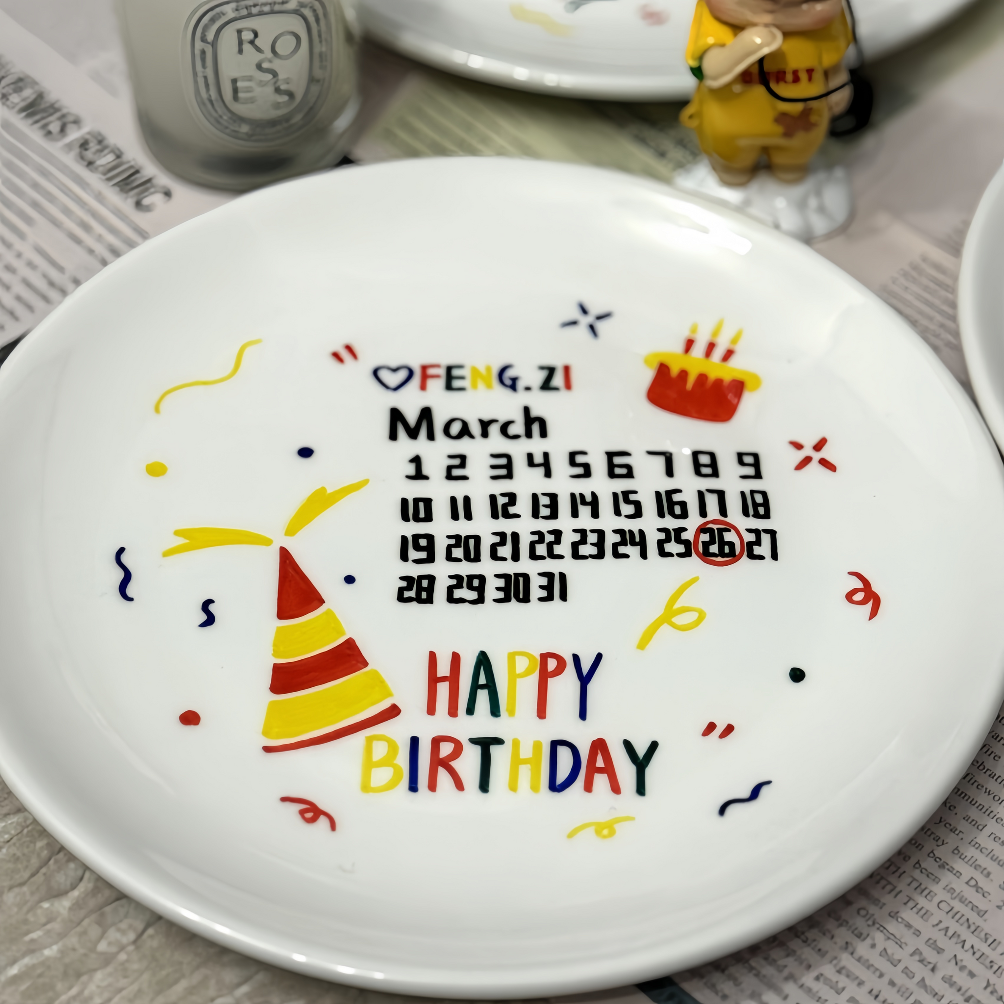 オーダーメイド】オリジナルプレート 日付入り 名入れ皿 誕生日