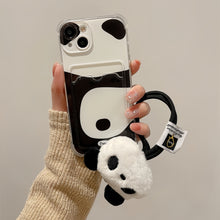 画像をギャラリービューアに読み込む, iPhoneケース　ストラップ付き　カード収納　スマホケース　もふもふ　パンダ　かわいい
