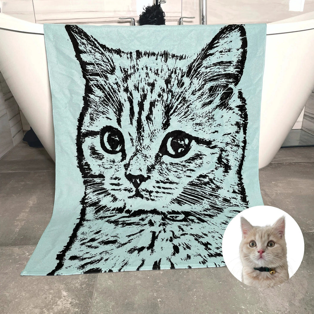 【オーダーメイド】ペットの写真から ビーチタオル｜愛犬・愛猫　似顔絵｜オリジナル名前入りうちの子ビーチタオル