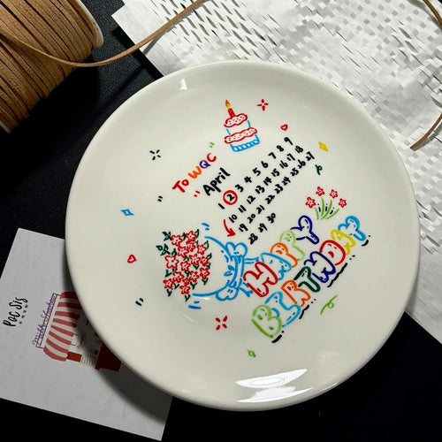 【オーダーメイド】オリジナルプレート　日付入り　名入れ皿　誕生日プレゼント　花束