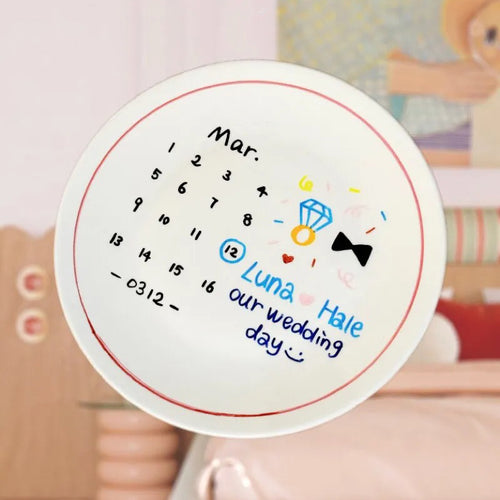 【オーダーメイド】オリジナルプレート　日付入り　名入れお皿｜陶磁器　結婚祝い　記念日プレゼント