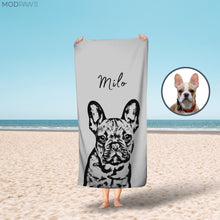 画像をギャラリービューアに読み込む, 【オーダーメイド】ペットの写真から ビーチタオル｜愛犬・愛猫　似顔絵｜オリジナル名前入りうちの子ビーチタオル

